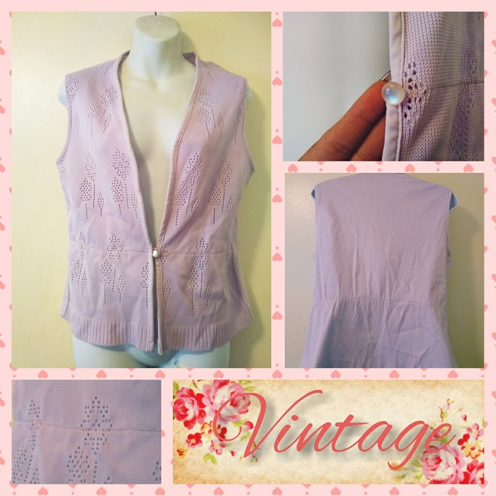 VTG 70s Boho Lavender Crochet Vest Top Sz Med